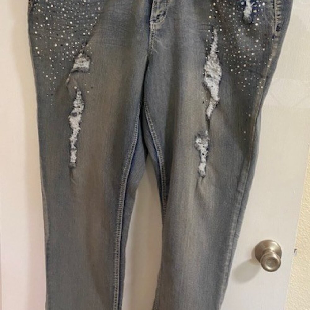 Fashion Bug - Distressed /Jeweled Skinny Jeans